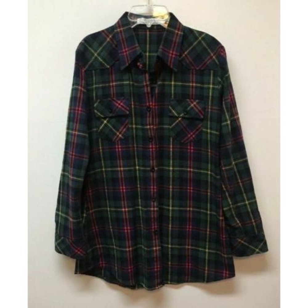 Ochenta Tartan Plaid Red Green Long‎ Tunic Top